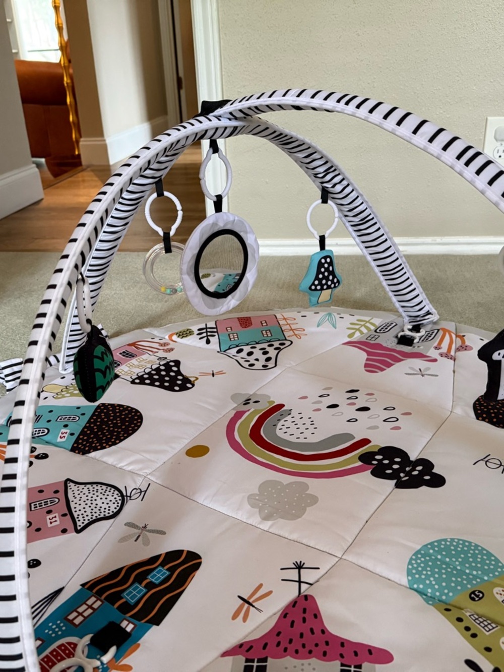 Neutral Striped Baby Play Mat with Colorful House & Rainbow Prints - Picture 3 of 3